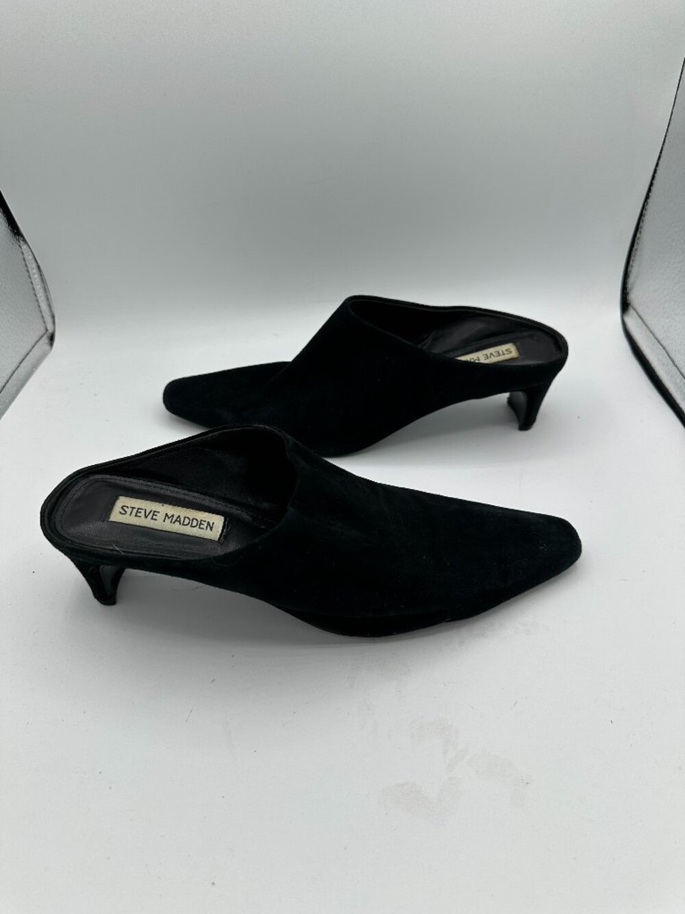 Steve Madden Davie Black Suede Mules Kitten Heel Women's 8.5M